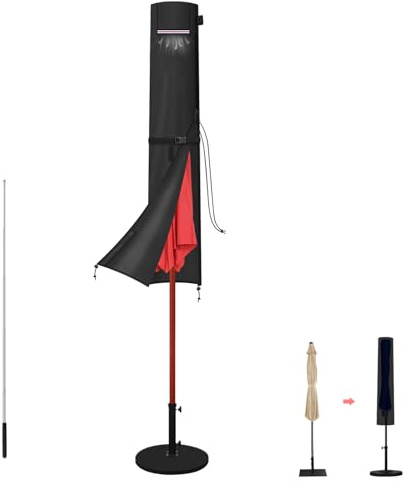 LAMUNI Funda Parasol Jardin, Fundas para Sombrilla de Jardin de Ø200cm | Cubierta Sombrilla con Varilla, Funda Sombrillas de Playa Exterior Fundas Protectora Parasol Impermeable, 140x26/28cm