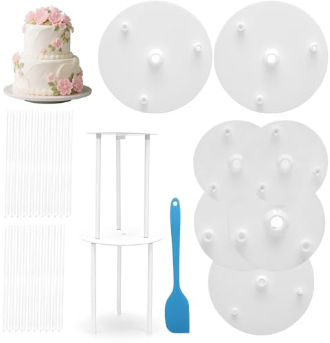 Tortenständer Tortenstützen für Mehrstöckige, Torten Stabilisator Stäbe | 9/12/16/20cm Kuchenbasis mit 21 Kunststoff Dübelstangen, zur Hochzeit Gebursttag Party Festival, Wiederverwendbar