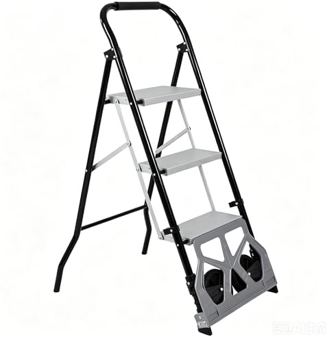 DAWNYIELD Diable Pliant 2-en-1 & Échelle à 3 Marches, Échelle à 3 Marches en Acier Pliante, Diable Convertible avec Marches Larges, Escabeau en Aluminium 150kg