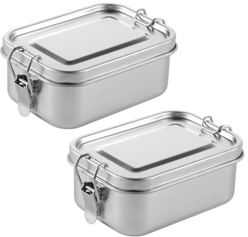 YOFAPA 2 PCS Bento Boxes, 550 ML Stainless Steel Lunch Boxes,Portable Metal Lunch Containers, Lockable Clips to Leak Proof,Reusable Dishwasher Safe Lunch Snack Boxes