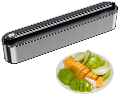 Frischhaltefolienspender Edelstahl Optik Magnetisch Wandmontage, Verbessert Folienspender Schublade, Folienschneider für Frischhaltefolie & Alufolie - Saubere Schnitte（Edelstahlfarbe）