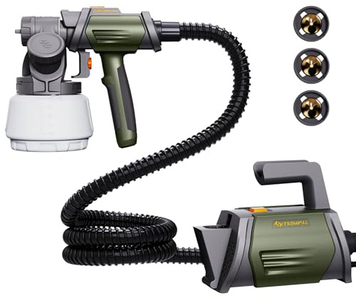 Tilswall Pistola Pintura, 800W HVLP Pistola de Pintura de 1300 ml, 4 Boquillas de Latón, 3 Modos, Recarga Lateral de Pintura Contenedor, 120 DIN-s Pistolas para Pinturas, para Valla, Gabinete