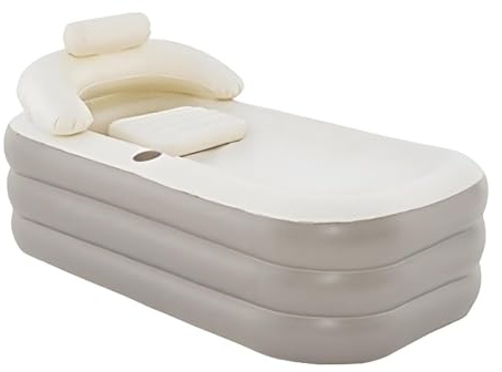 SZLIFE Vasca da Bagno Gonfiabile con portabicchieri, Vasca da Bagno Pieghevole per Spa, Interni ed Esterni, bagni di Ghiaccio per Adulti e Bambini, Marrone