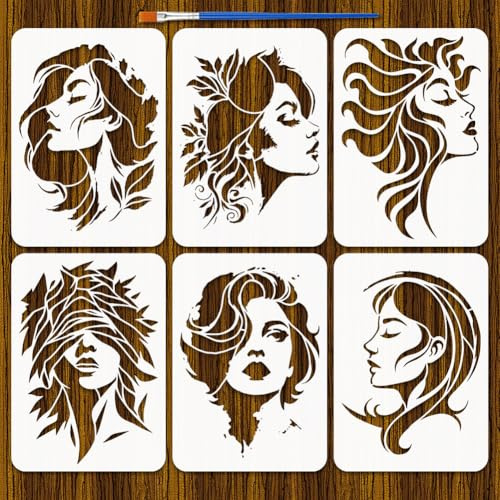FINGERINSPIRE 6 abstrakte Frauenschablone Mit 1 Pinseln 21x29.7cm Schöne Frauenschablonen Elegante Damenschablone Frauengesichts Silhouette Schablone Zum Malen Auf Holz Wandmöbeln DIY Heimdekoration