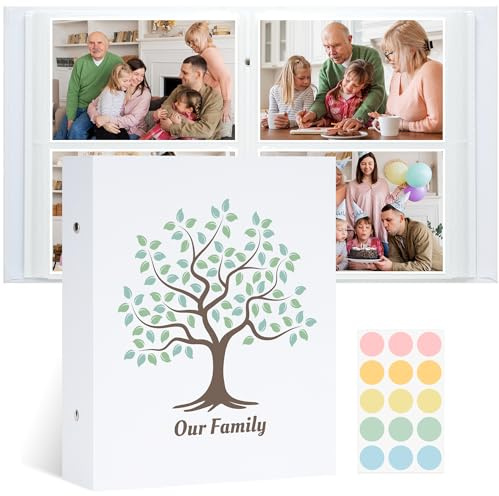 Hiwhy Family Tree Printed Photo Album 4x6, Paper Cover with Writable Stickers, 200 Pocket Memory Book for Family Memories