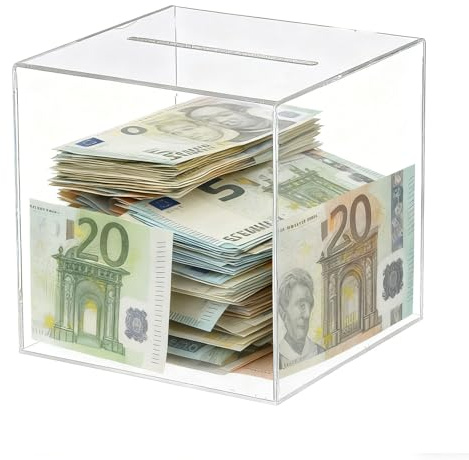 Acryl Spardose Nicht zum öffnen, 15 x 14,8 x 14,8 cm Klare Groß Spardose Nicht zum öffnen, Sparbox, Sparbox für Banknoten (Transparent)