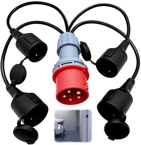 CEE Adapter Starkstrom Verteiler, 32A auf 16A Starkstrom Adapter, 415V Stecker auf 4X 240VAdapter, IP44 CEE AdapterSchuko für Caravan, Industrie, Außenbereich