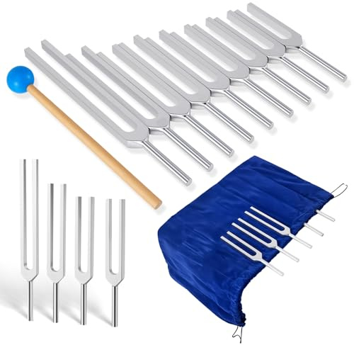 Stimmgabel Set, 9-teiliges Solfeggio Set aus Aluminium mit Silikonhammer & Tasche,174-963 Hz für Stimmgabeltherapie,Meditation und therapeutische Anwendung, Klangtherapie