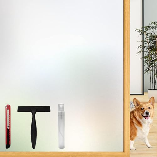 Film Fenetre Anti Regard Outils d'Installation Inclus, Protection UV, Idéal pour Portes de Bureau à Domicile ou Salle de Bain Film Autocollant en Verre dépoli, Brise-Vue, Statique, 118 x 400 cm, Mat