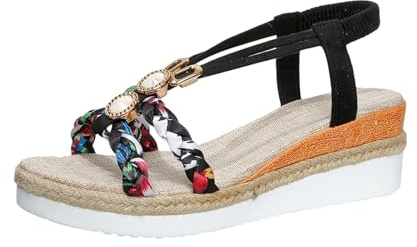 Kvinnors sommarsandaler andningsbara anti-öppen tå plattform klack bekväma halvtrailer sandaler plattformssandaler kvinnor 37, Svart, 40 EU Bred