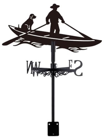 SUPERDANT Rowing Ship Weather Vane Nautical Iron Weathervanes Matte Black Roof Mount Wind Direction Indicator For Coastal Cottage Garden Shed Black 35.8x23.5cm