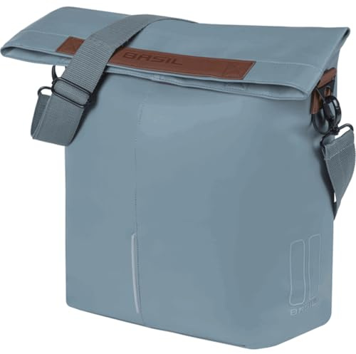Basil City Fahrradshopper MIK Hooks – 14–16L – Veganes Leder – Wasserfester Faltverschluss mit Magnet – Innenfach mit Reißverschluss – Abnehmbarer Schultergurt – Graphitblau