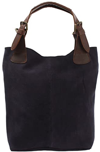 LECONI Henkeltasche Echt-Leder Wildleder Damentasche Handtasche für Damen Shopper für Freizeit, Büro oder Shopping Beuteltasche Frauen Ledertasche Veloursleder 34x35x10cm navy LE0033-V