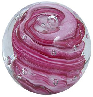 Traumkugel 216 (groß 9-10cm) lila-weiße Blume mit Blasen - Glaskugel, Briefbeschwerer