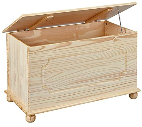 Inter Link - Spielzeugtruhe – Spielzeugkiste – Sitztruhe – Aufbewahrungstruhe – Containerbank - Kinderzimmer – Sitzbank mit Stauraum - Kiefer massivholz – Natur lackiert – Emel