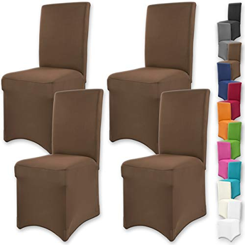 Gräfenstayn 4er-Set Stretch-Stuhlhusse Henry - runde und eckige Stuhllehnen - VORTEILSPACKUNG - bi-elastische Passform mit Öko-Tex Siegel Standard 100: „Geprüftes Vertrauen“ (Braun)