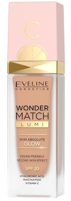 Eveline Cosmetics Wonder Match Lumi Foundation LSF 20 – Feuchtigkeitsspendende, ausgleichende Make-up-Formel mit Vit. C, Hyaluronsäure & Rosenextrakt – Strahlenden Glow & ebenmäßigen Teint