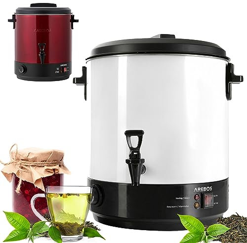 Arebos Stérilisateur automatique 28 L | Electrique Distributeur de boissons chaudes 2500 W | température réglable 30-110 °C | avec thermostat | marmite à vin chaud | cuve à stériliser | faitout