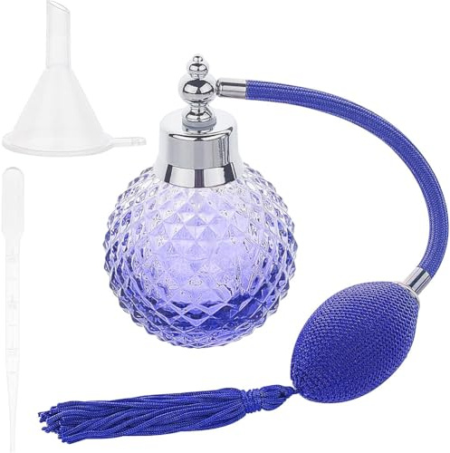 GORGECRAFT 100ml Nachfüllbare Parfümflasche Lila Kristall Parfüm Sprühflasche Klarglas Parfüm Zerstäuber Mit Langer Quaste Kunststoff Trichter Hopper Dropper