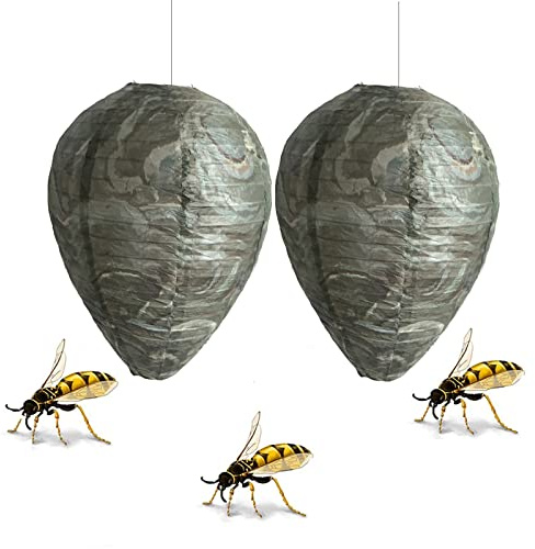 2PCS Wespennest Attrappe Hängen Gefälschte Wespennest Mini Wespennest Lockvogel Simulierte Attrappe Künstliches Wespennest für Vertreibe Wespen vor Haus und Garten,Dunkelgrün