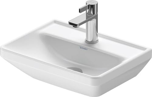 Duravit Waschtisch D-Neo aus hochweriger Sanitär-Keramik, Waschbecken klein (45 cm), Hängewaschbecken mit Hahnlochbank zur Wandmontage, Handwaschbeckenmit 1 Hahnloch, Unterseite glasiert, Weiß