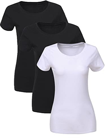 LiKing Camisetas para Mujer Manga Corta Algodón Cuello Redondo Top Casual para Verano,Pack de 1/3 6101