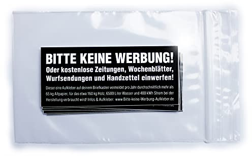 hegehof 10x Bitte keine Werbung! Aufkleber für Briefkasten - Wetterfest, Vinyl, Weiß, Rechteckig, Einfarbig, Outdoor, Sticker