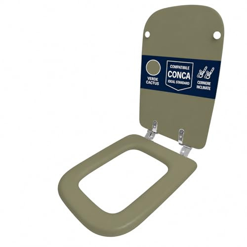 Abattant WC Ideal Standard Conca comme original, WC en bois recouvert de résine polyester avec charnières incluses, planche WC fabriquée en Italie (vert CACTUS)