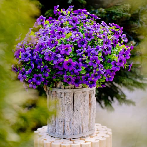 LOMOHOO 8 Bundles Artificial Flowers for Indoor Outdoor Fake Plants Faux Flowers Greenery Boxwood Plastic Shrubs Faux Plastic Purple Flowers for Home Wedding Kitchen Garden Table Decor