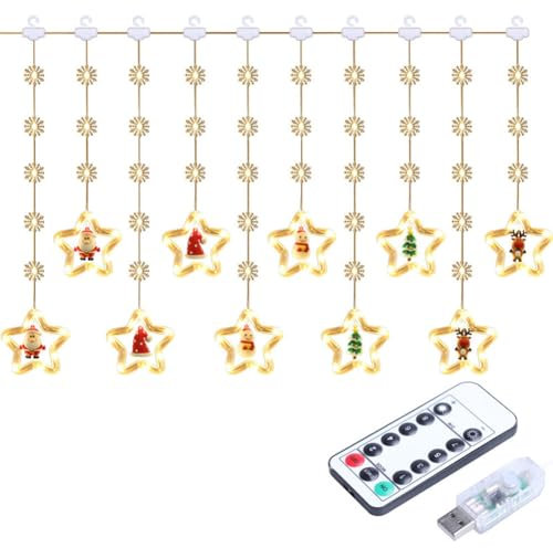 LED Lichtervorhang Warmweiße, 50 LED 3m Schneeflocke Lichterketten USB Weihnachtesbeleuchtung 8 Modi mit Fernbedienung Weihnachtsdekoration für Balkon, Fenster, Hochzeit, Weihnachten