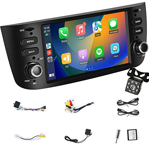Autoradio Wireless Carplayer Android Auto 6.2'' Autoradio Android con telecamera di retromarcia, GPS, WiFi, SWC, BT, FM RDS, Mirror Link compatible for Fiat Linea Punto EVO 12-15 Grande Linea 07-12