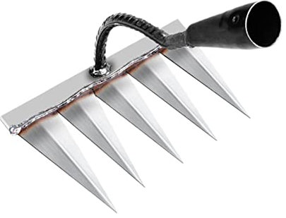 Yusheng Rastrillo de jardín, rastrillo de metal, rastrillo de hojas, rastrillo de mano, pequeño abanico, resistente, para deshierbar/aflojar/sembrar, 4/5/6/7 dientes