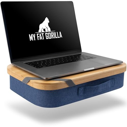 MY FAT GORILLA Mesa para Portátil de Bambú, Soporte con Almacenamiento y Agujero para Cable, Uso Versátil en Cama, Sofá y Oficina.