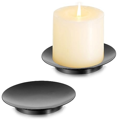 Romadedi Iron Plate Candle Holder - Black Candle Holders for Pillar Candles, Set of 2 Small Candle Tray Pillar Candle Holder Metal Candle Stand for Coffee Table Decor, Wedding, Party, Home Decor