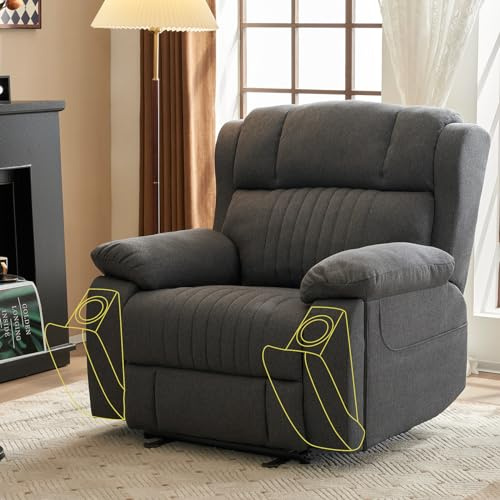 PALLOME Elektrischer Relaxsessel mit Massage- und Heizfunktion, Sessel für große Menschen mit 2 Getränkehaltern, USB-Anschluss und 2 Seitentaschen (Grau)