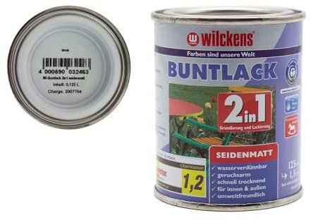Wilckens Buntlack 2in1 Dispersion seidenmatt 30 Farben 125ml, Farben:Weiß