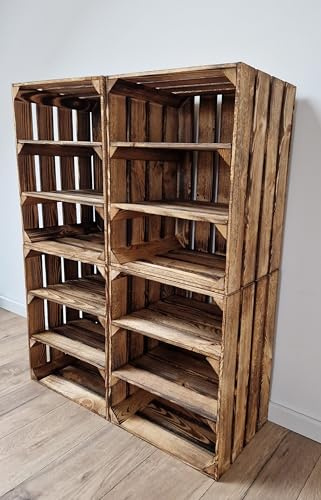PYXIDAS Wooden Crates With Shelf, Rustic Boxes For Storage, Home Decor, Wedding Solution (4 Crates, Short burnt)