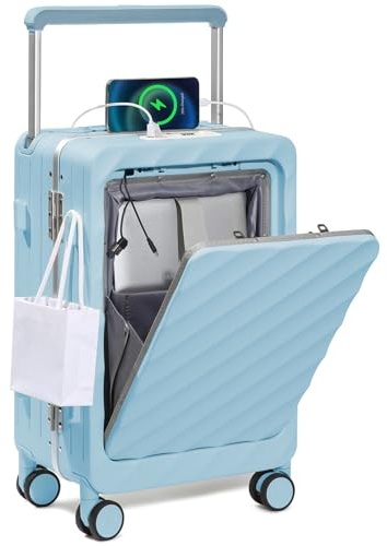Sea choice Valise avec Poche Avant pour Ordinateur Portable Bagage à Main Trolley Rigide Polycarbonate avec 4 roulettes Doubles et Serrure TSA Avant Port USB de Charge