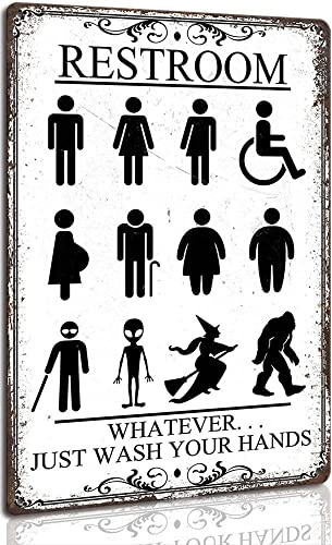 Lustiges Toilettenschild, Vintage-Stil, Metall, Aluminium, alle Geschlechter, Hexen und Aliens, Badezimmer-Türschild, einfach Hände waschen, für Toilette, Heimdekoration, Wanddekoration, 20,3 x 30,5