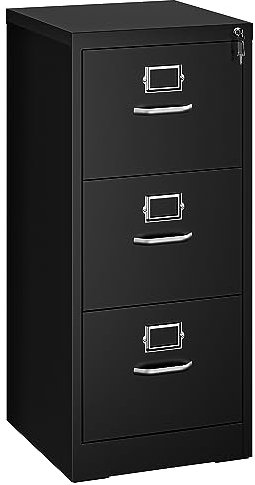 YITAHOME 3 Drawers Filing Cabinets, Lockable Vertical File Cabinet for Letter/Legal/A4 Size, Anti-tipping File Drawer Storage Cabinets with Cue Card Slot for Home Office, Black, 45.8 x 45 x 103cm