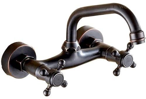 Wandhängende Unterputzarmatur, Waschtischarmatur, Küche, Warm- und Kaltwassermischer, Wasserhahn, drehbarer Wandbehang, schwarz antik