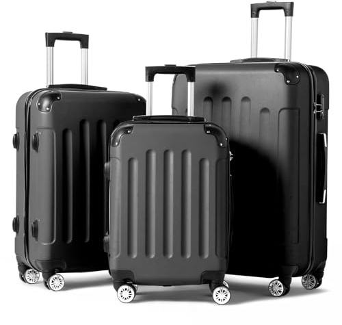 LEADZM Set de 3 Valises de Voyage (avec Protection d'angle, Noir) | Lot de 3 Valises avec roulettes 360°, Coque Rigide ABS