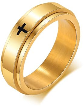 Calefee Drehring Edelstahl, Fidget Ring Herren Goldener Drehring mit Kreuzmuster 6mm größe 65 (20.7) Eheringe Damen Einzeln