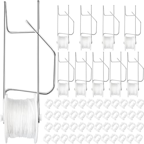 Greenhouse Trellising Kit, 10 PCS Tomato Hooks with String & 100 PCS Support Clips, Metal & Nylon, White, Linear Plant Support, Tomato Trellis