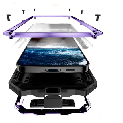 Lunivop For Samsung Galaxy S24 FE Case Metal Heavy Duty Purple | Built-in 9H Glass Screen Protection,360°Full Body Protective,Dust-Proof Anti-Slip Military-Grade Metal+TPU Rugged Cover 6.7