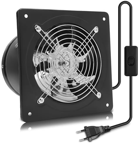 MEKOTRIN 150mm Ventilateur Extracteur d’Air avec Interrupteur, 6 Inch 600m³/h Ventilateur Extraction Cuisine Mural pour Maison Salle de Bain Garage Industriel(Noir)