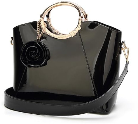 Zaino in pelle verniciata signora casual crossbody borsa tote bag, Nero, 30*13*24CM