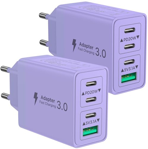 2er Pack USB C Ladegerät, Aioneus 4 Ports Mehrfach Ladegerät mit USB-C und USB-A, 40W Schnellladegerät PD 3.0 Power Adapter USBNetzteil für iPhone 16 15 14 Pro Max 13 12 11 SE 2020 XS, Handys