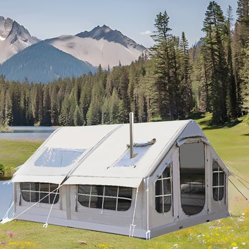 Aufblasbares Zelt 6 Personen Extra Big Air Haus Zelt Familienzelt Einfache Einrichtung Campingzelt Inflatable Tent Mit Kaminöffnung, Aufblasbares Haus Mit Aufbewahrungstasche Und Luftpumpe