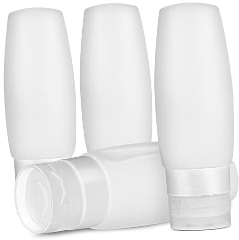 FOMIYES Silicone Travel Bottles 4pcs Set Small Squeeze Bottles for Toiletries Caps Refillable Containers for Shampoo Shower Facial Use